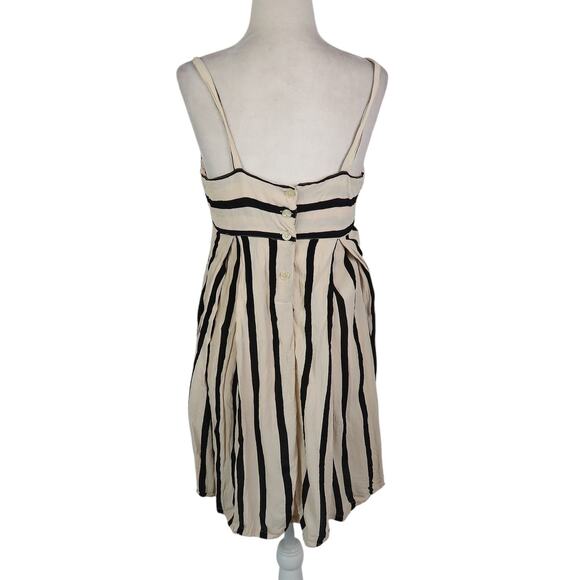 Vintage 90s Awesome Cream and Black Stripe Babydoll Mini Dress M - Picture 4 of 6